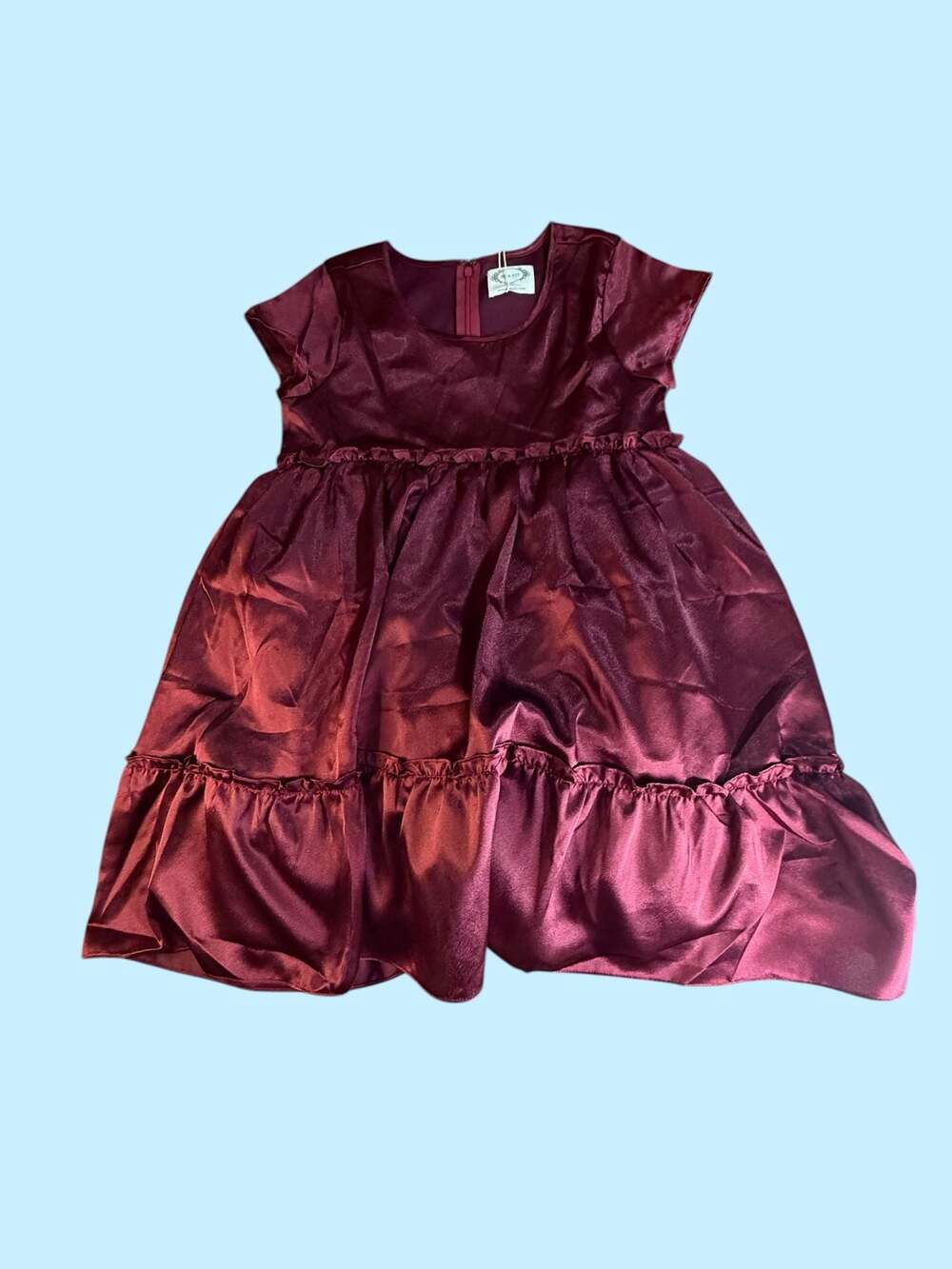 Joyfolie Lorelei Satin Tiered Ruffle Dress in Burgundy Size 12